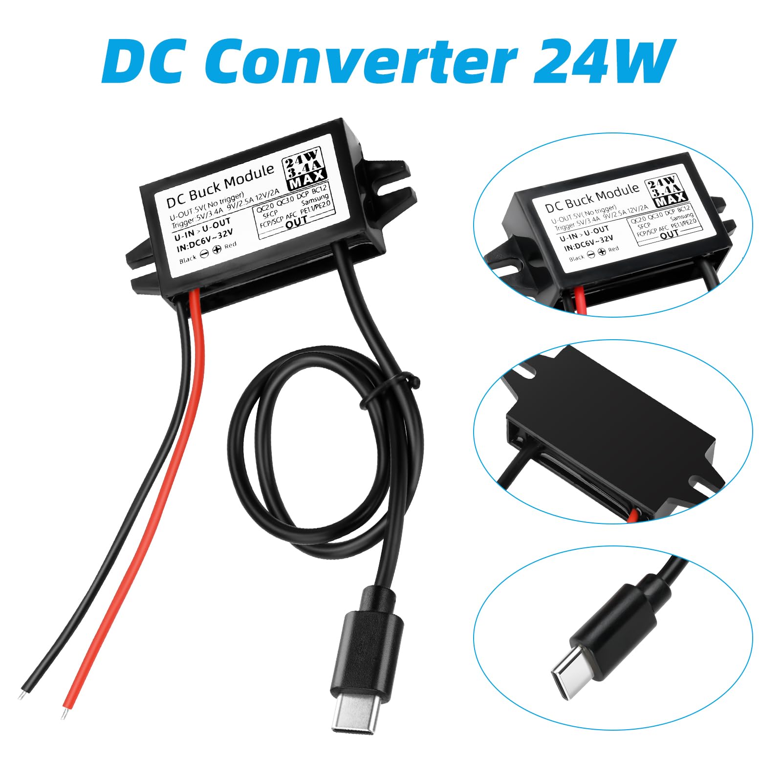Alimentation Raspberry Pi Convertisseur USB-C 12V à 5V 3A Greluma - Étanche IP68 - Pour Raspberry Pi 4 Et Téléphones Module Abaisseur étanche Raspberry Pi 4