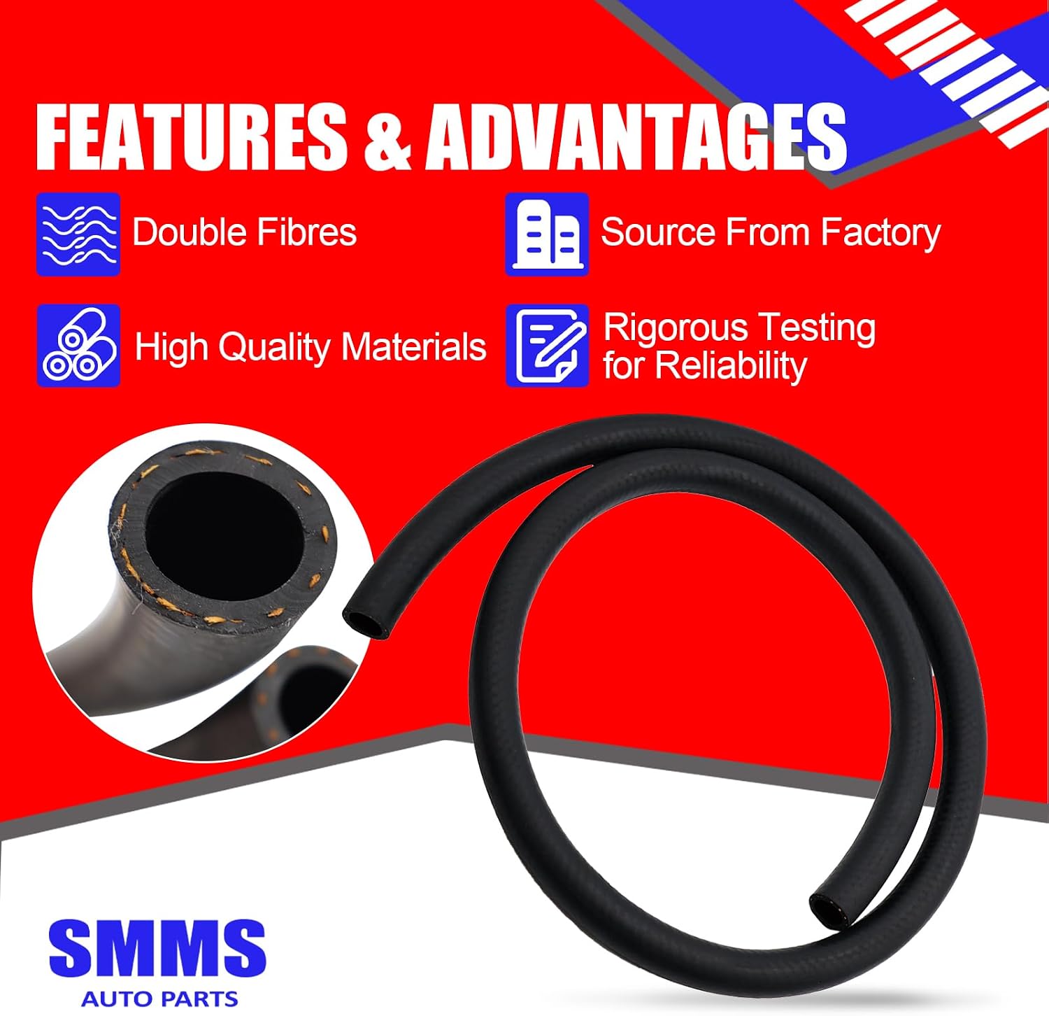 SMMS 3/4" Heater Hose, 5FT Coolant Radiator with Double Fibres 100PSI SAE 20R3, Vacuum Straight Line for Engine Cooling System, Black