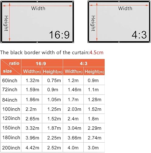 Miniatura 7 de Pantalla de proyector de 72 a 200 pulgadas, pantalla de proyector de película portátil plegable, compatible con proyección de doble cara, pantalla