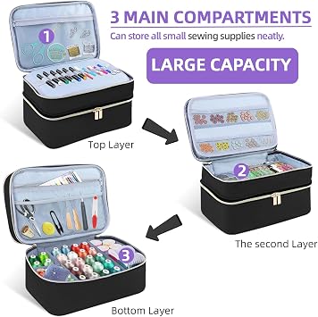 Sewing Supplies Organizer Bag 11.5x 8x 6 Sewing Box for Women Sewing Organizer Small Storage Bag Sewing Basket Travel Sewing Box for Sewing Supplies, Scissors, Thread, Pins, Needles, Clips (Black)