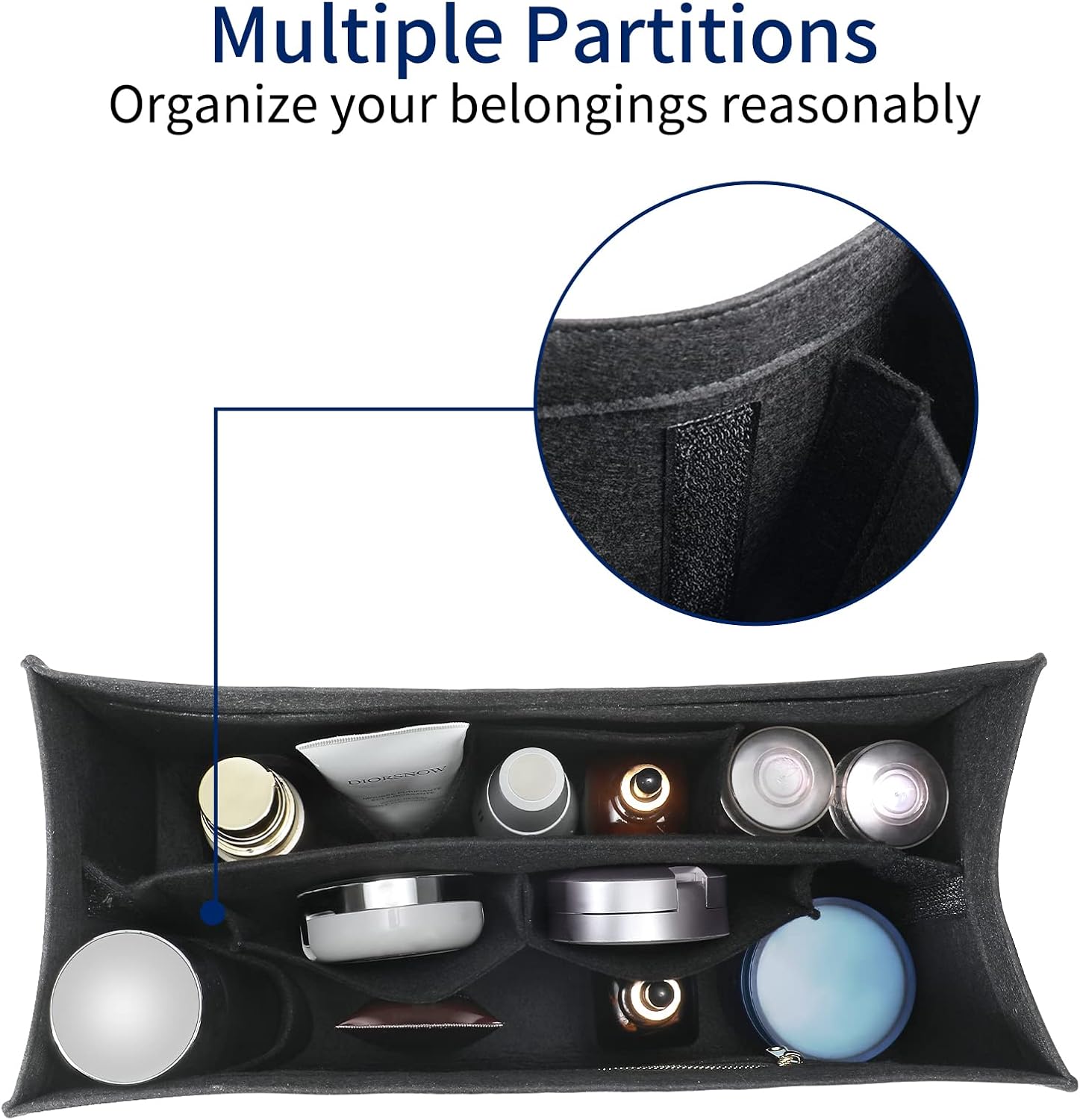 Bag Organizer Insert,Tote Bag Insert For Book Tote Bags Large Size, Handbag Inner Organizer,Handbag Storage, Bags Felt Liner with Zipper (Black，XL) - Image 4