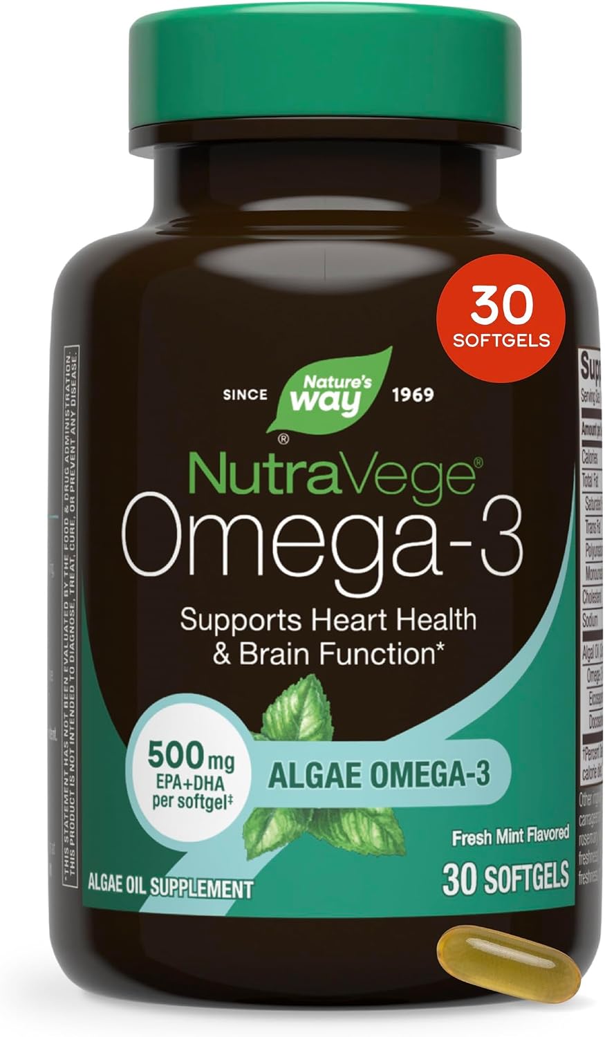 Nature's Way NutraVege Omega-3, Vegan Algal Oil, 550 mg, 30 Softgels
