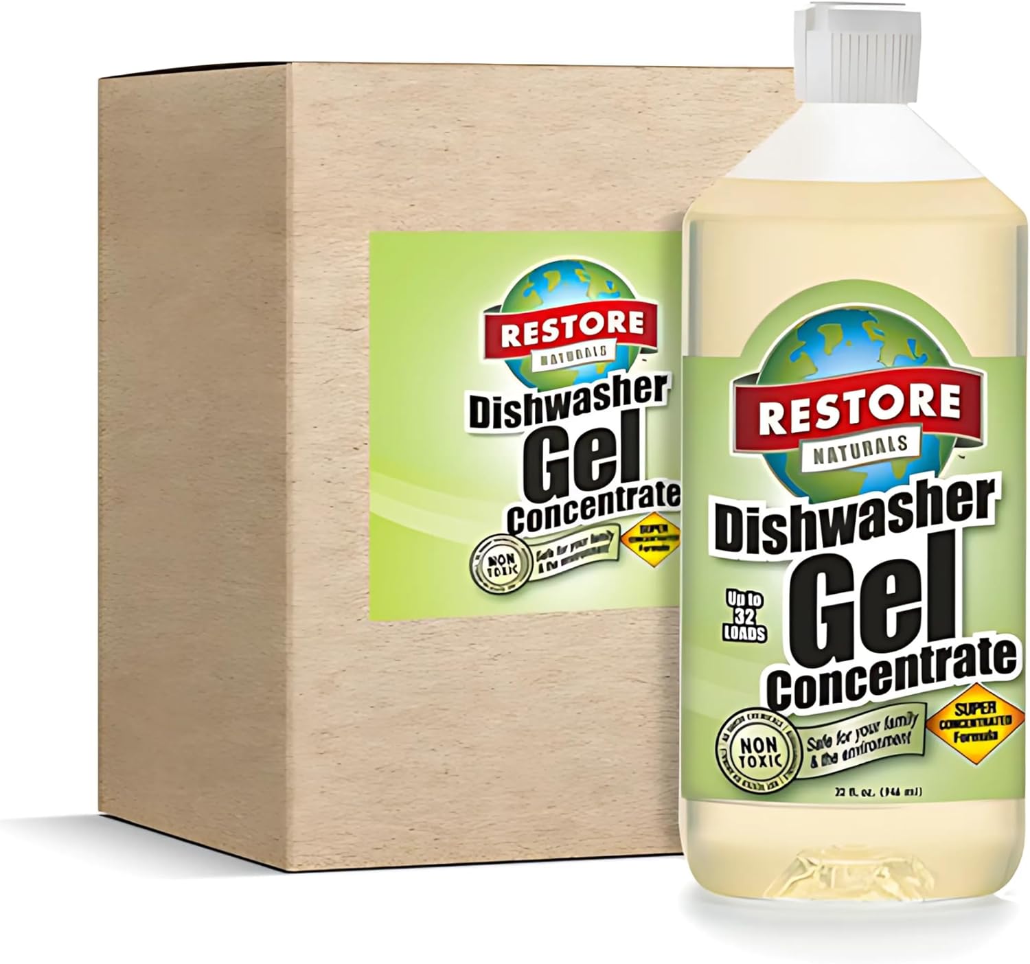 Restore Naturals Non Toxic Dishwasher Detergent - 32 Fl Oz - Unscented Dishwasher Detergent | Eco Friendly | Plant Based | Biodegradable | Cruelty Free - 6 Pack