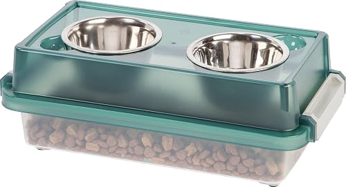 Iris Ohyama, Comedero Elevado con Soporte en Caja de Plástico, 5L, Verde, Comedero Elevado para Perro, Gato