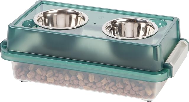 Iris Ohyama, Comedero Elevado con Soporte en Caja de Plástico, 5L, Verde, Comedero Elevado para Perro, Gato