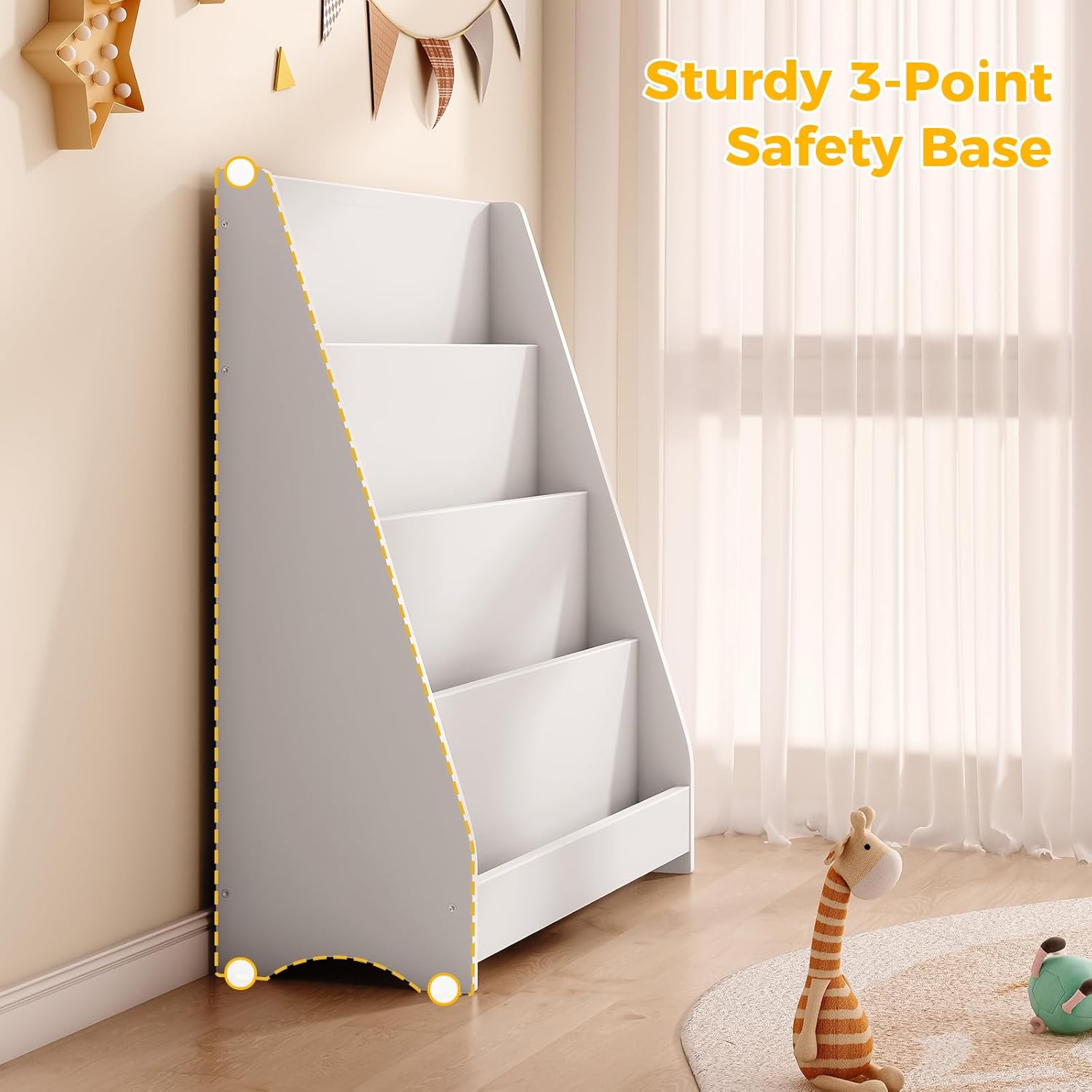 Tatub 4 Tier Kids Wooden Bookshelf, Toddler Sling Bookcase Montessori Bookshelf, Children Front Facing Book Shelf for Nursery, Playroom and Classroom, White - Image 4