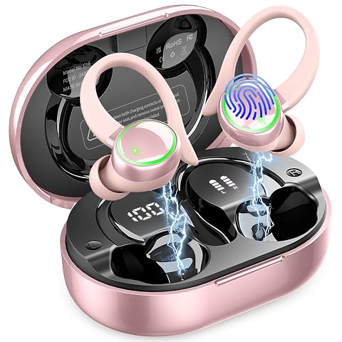 Wireless Earbuds Bluetooth 5 4 Headphones Sports 50H Playback Over-Ear Buds with ENC Noise Cancelling Mic Deep Bass