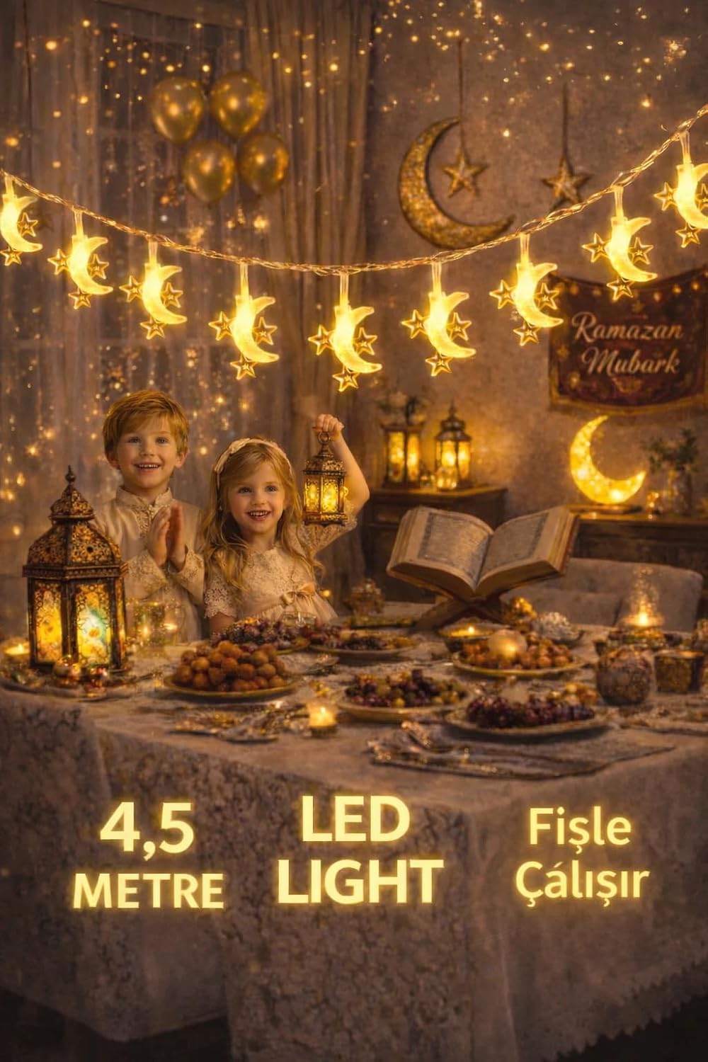 4,5 metre 3 yıldız 1 Pilli led ışık, Şerit led SARI Işıklar Peri Işıkları Aydınlatmalı Şerit Led led ışık şerit Led Işık 3 Yıldız 1 Ay
