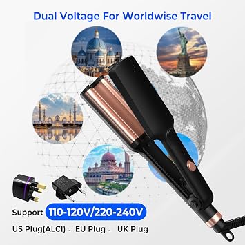 Crimper Hair Tool, Mini Hair Crimper for Women Heating up 390F, Waver Curling Iron with Europe UK Adapter Plug, Double Voltage Crimping Iron for All Style (9.5 Inch/1.5 Inch)