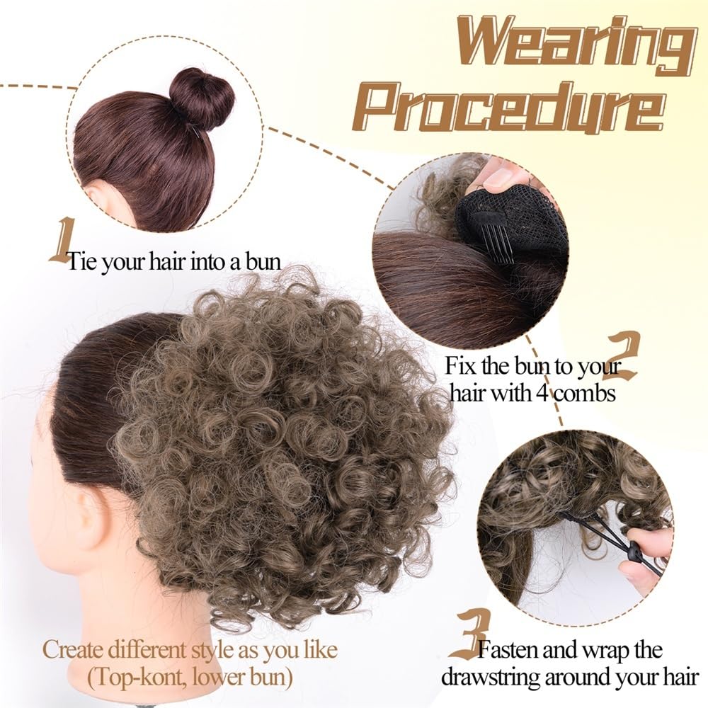 sztuczne włosy kok Afro Puff Kinky Curly Bun Hair Syntetyczny ściągacz Kucyk Clip In Krótkie przedłużki do włosów Akcesoria do włosów(60)