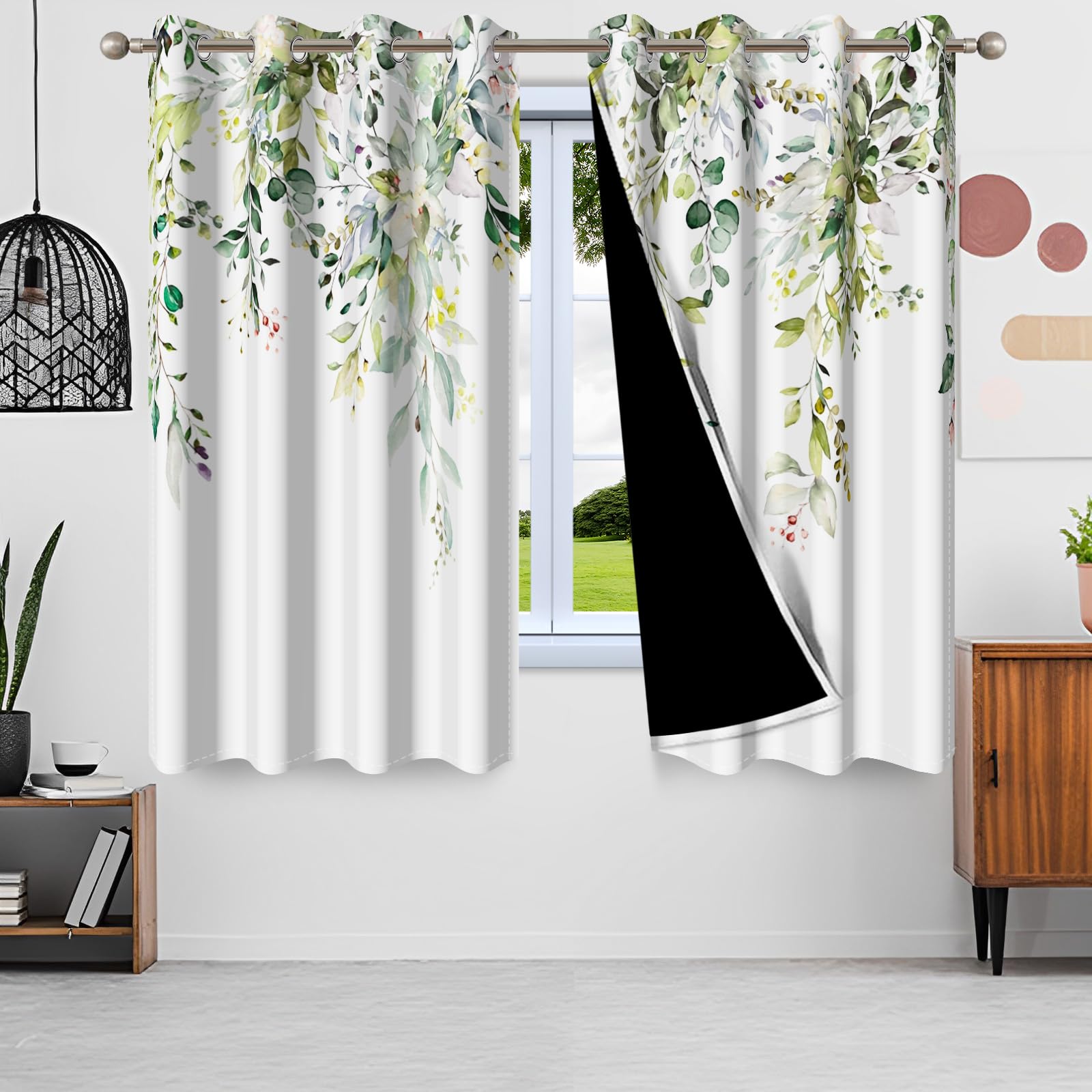 Eukalyptus Vorhänge 2er Set - Tropische Blattmuster Verdunklungsgardinen Mit Ösen