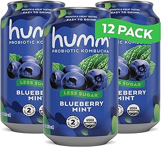 Humm Kombucha Blueberry Mint, Organic, Vegan & GMO Free (12 Pack)