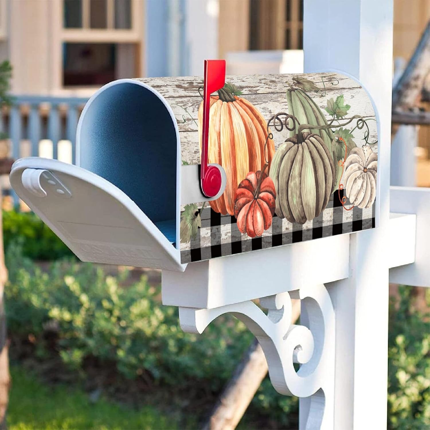 Texupday Fall Pumpkin Wood Board Decoration Mailbox Cover with Magnetic Strip Autumn Harvest Mailbox Wraps Post Letter Box Cover Standard Size 21" X 18" Garden Farm Outdoor Yard Decor