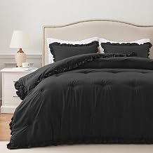 HARBOREST Queen Comforter Ruffle Black, Fluffy Queen Bedding, 3 Pieces Shabby Chic Comforter Set1 Comforter & 2 Pillow Shams