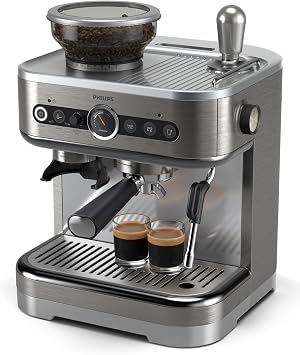 PHILIPS Barista Brew Espresso Machine - Intuitive Guidance. Calibrated Stamping. Elegant Design. 250g Beans Container. Semi-Automatic Espresso Machine. Metal Silver PSA3218/01