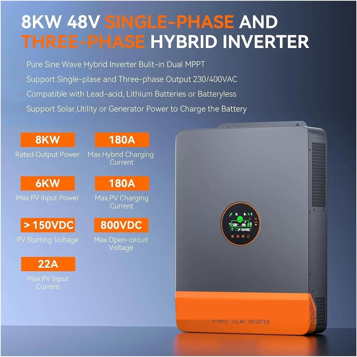 8KW ハイブリッド ソーラー インバーター 🎏 3 相インバーター オフ