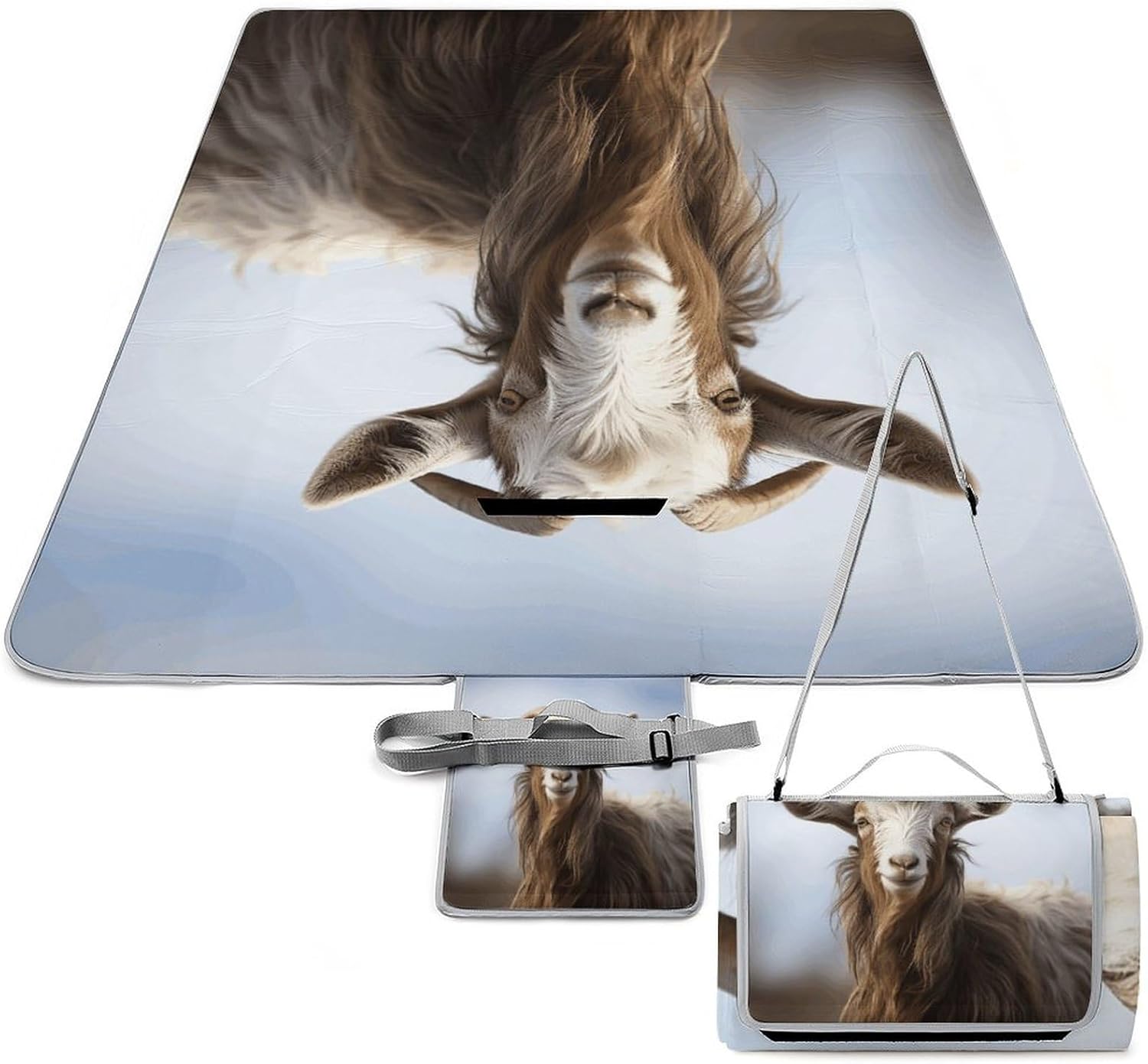 Animal Goat Waterproof Picnic Blanket 58.3''x58.3'',Portable and Foldable Picnic Mat with Handle,Outdoor Blankets for Lawn Park Beach Travel
