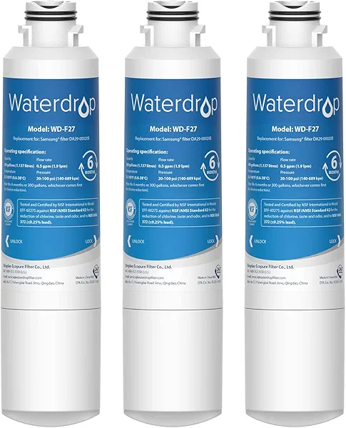 Waterdrop DA29-00020B Replacement for Samsung® Water Filter HAF-CIN/EXP, DA29-00020B, HAF-CIN, DA29-00020B-1, RF28HMEDBSR, RF263BEAESR, RS25J500DSR, RF263TEAESG, HDX FMS-2, DA97-08006A-1, 3 