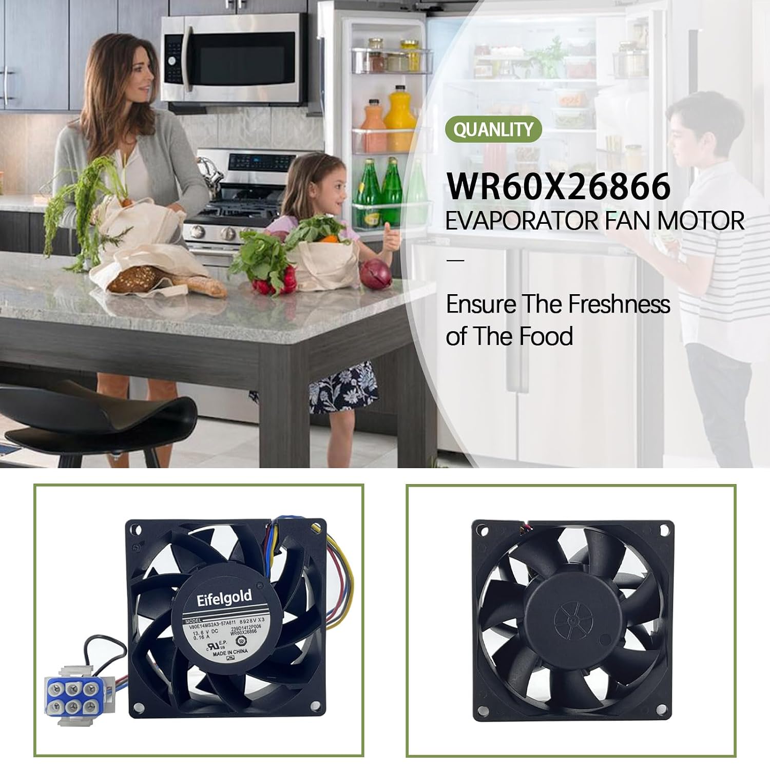 Upgraded WR60X26866 Fridge Evaporator Fan Motor, Refrigerator Fresh Food Evaporator Fan Fit for g-e, Replace WR60X26033, Easy to Install