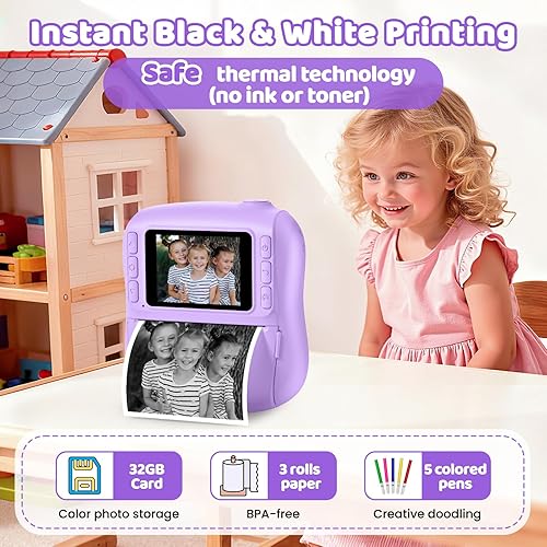 Miniatura 2 de Cámara de impresión instantánea para niños, regalos de cumpleaños de Navidad para niños de 3, 4, 5, 6, 7, 8, 9, 10, 11, 12 años, videocámara digital