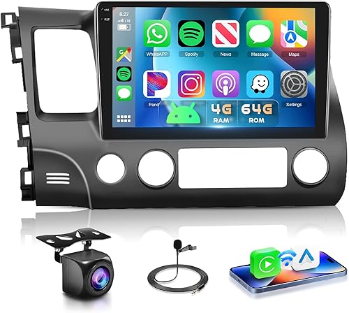 Miniatura 9 de Podofo Para Honda Civic 2006 2007 2008 2009 2010 2011 Radio estéreo de coche con navegación GPS 10.1 pulgadas HD IPS pantalla táctil Bluetooth coche