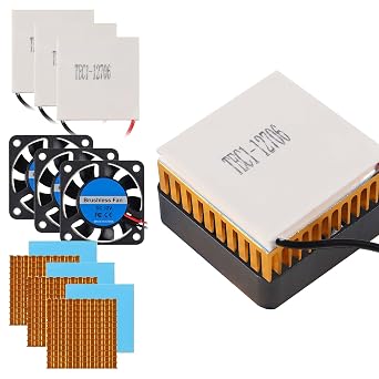 3 Sets DIY Peltier Cooler Kit TEC1-12706 Semiconductor Thermoelectric Cooler 12V 6A 60W Heatsink Cooling Peltier Plate Module 40mmX40mm + Aluminum Heatsink + 12V Cooling Fan