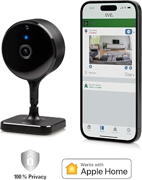 Eve Cam Smart Indoor Camera, 1080p Resolution, Wi-Fi, 100% Privacy & Energy (Matter) - Smart Plug, App and Voice Control, 100% Privacy, Matter Over Thread, Works