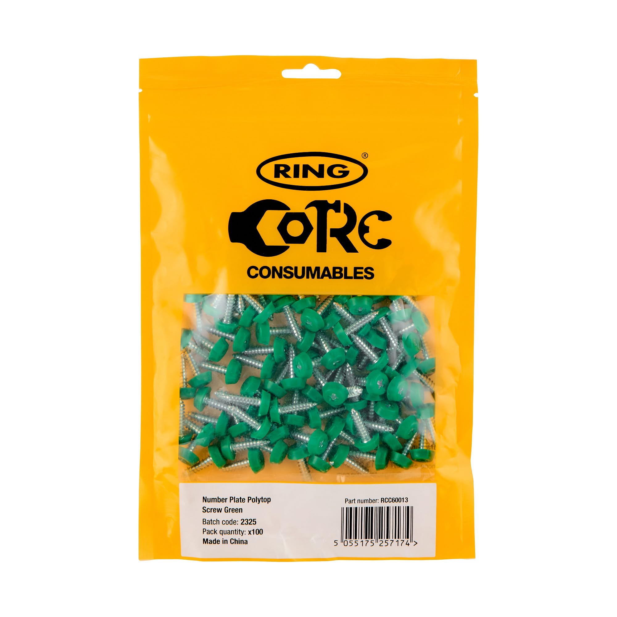 RING Self-Tappers With Plastic Head, Green (100 Pcs) Screw Size: 10 x 3/4' (4.8 x 18 mm) Cap Colour: Green, Supplied in a Re-Sealable Pack, 100 Pcs