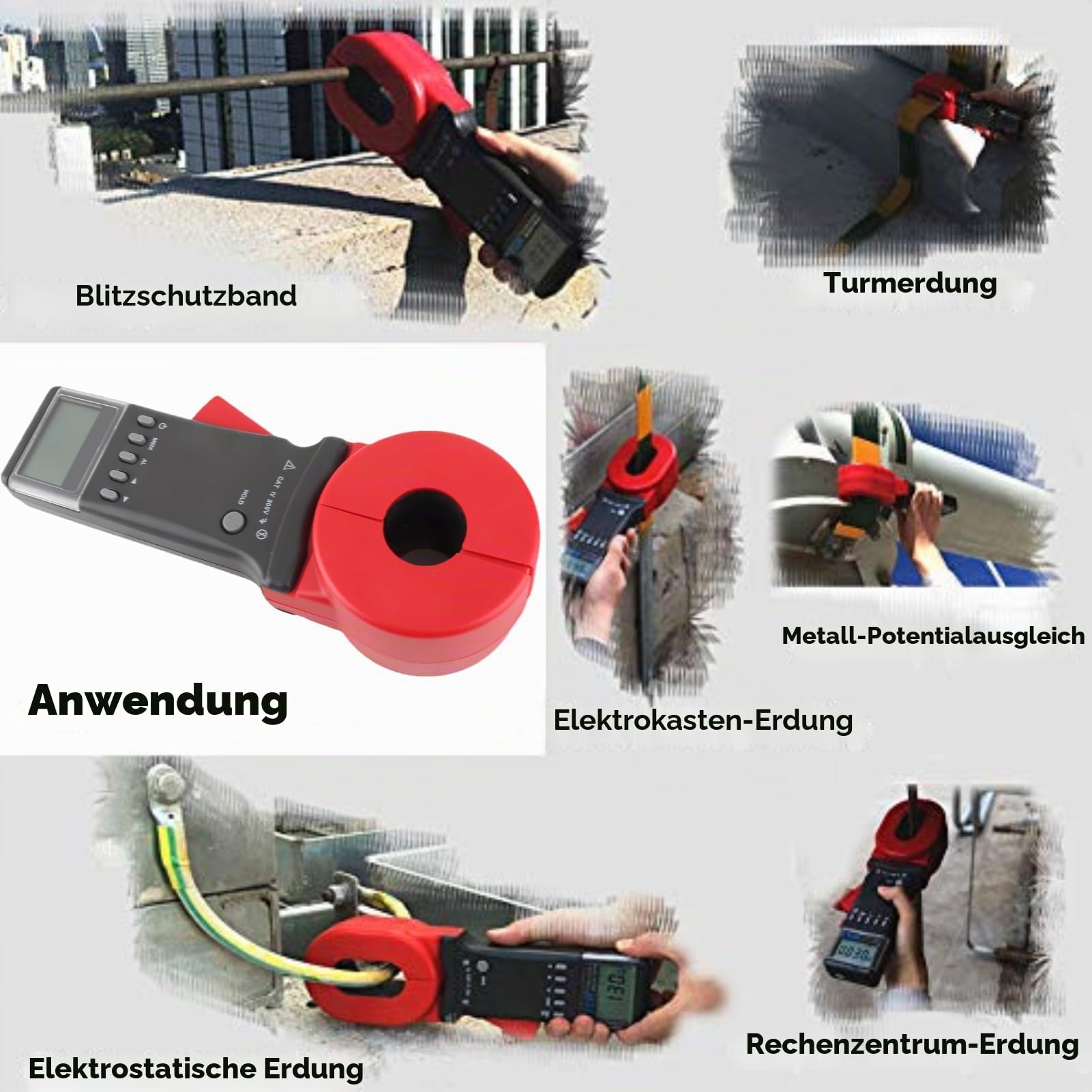 Clamp Meter,Digitale Erdungsmesszange Erdungswiderstandsmesser Digitales Widerstandsmessgerät Digital widerstand Meter Widerstand Tester 1-199Ω,0,01-200 Ω,viel Zubehör