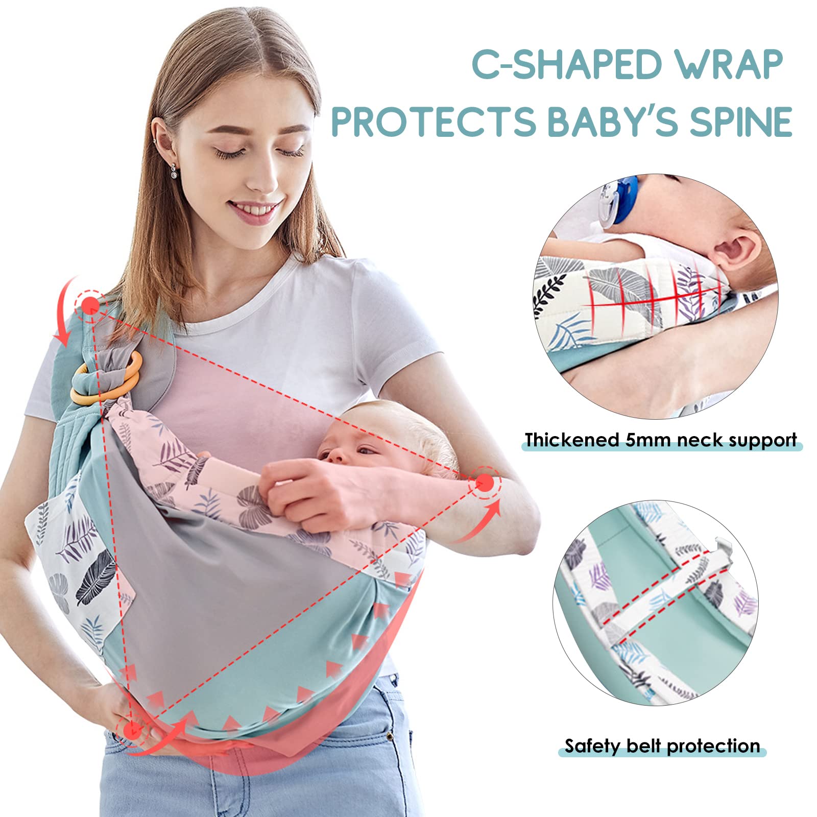 SONARIN Fascia Porta Bebè,Cotone Portabebè Porta Bambino Portantina Bebè Marsupio Neonati Copertina per Allattamento con Anelli Regolabili per Neonati Bambini Fino a 15 kg(Cervo Verde)