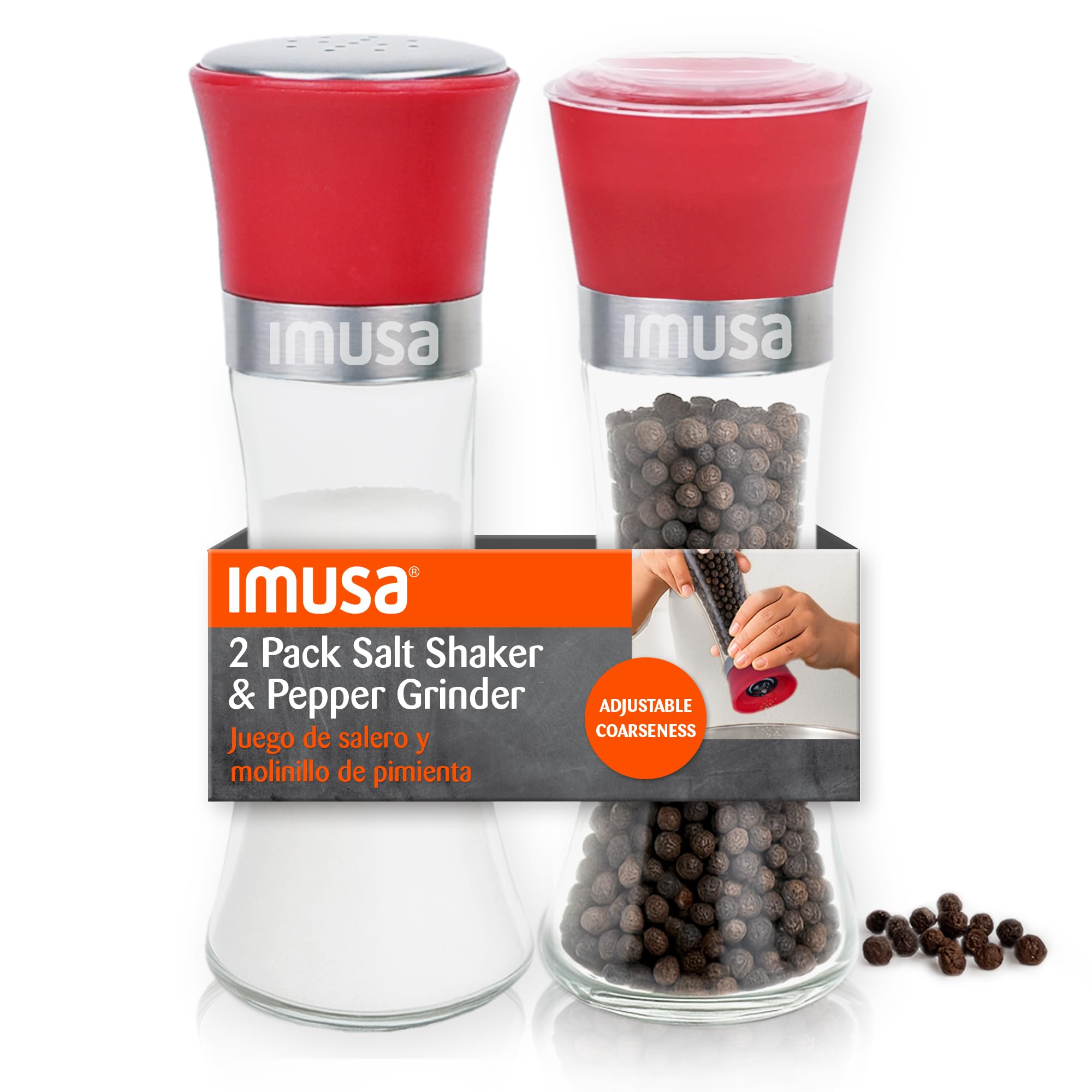 IMUSA Salt Shaker and Pepper Grinder Set, 2-Pack, Manual