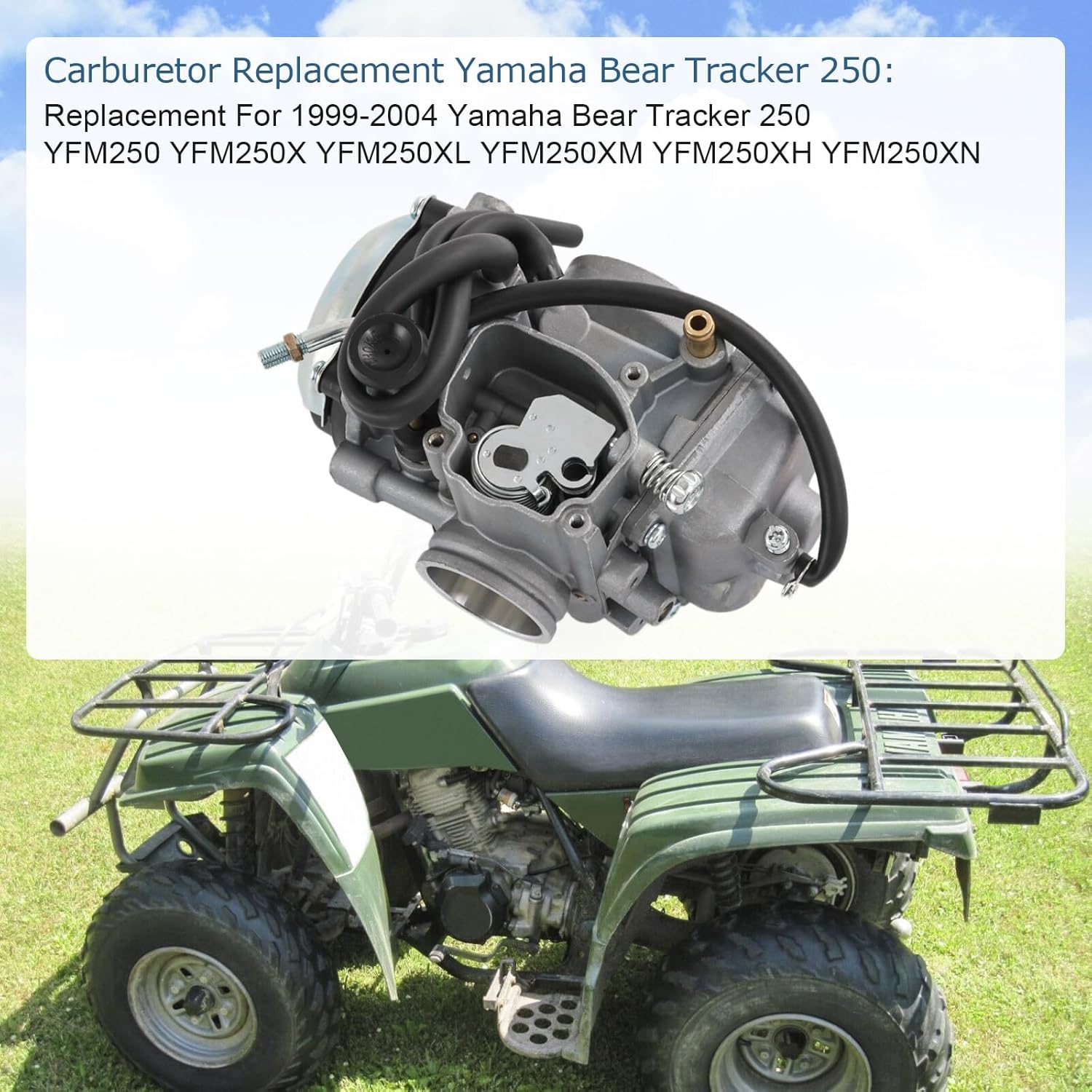 YFM250 Carburetor with Air Filter,Intake Manifold Boot Replacement for Yamaha Bear Tracker 4XE-14140-13-00 Fits for 1999 2000 2001 2002 2003 2004 250 Yfm250X Yfm250Xh Yfm250XM & More ATV Carb