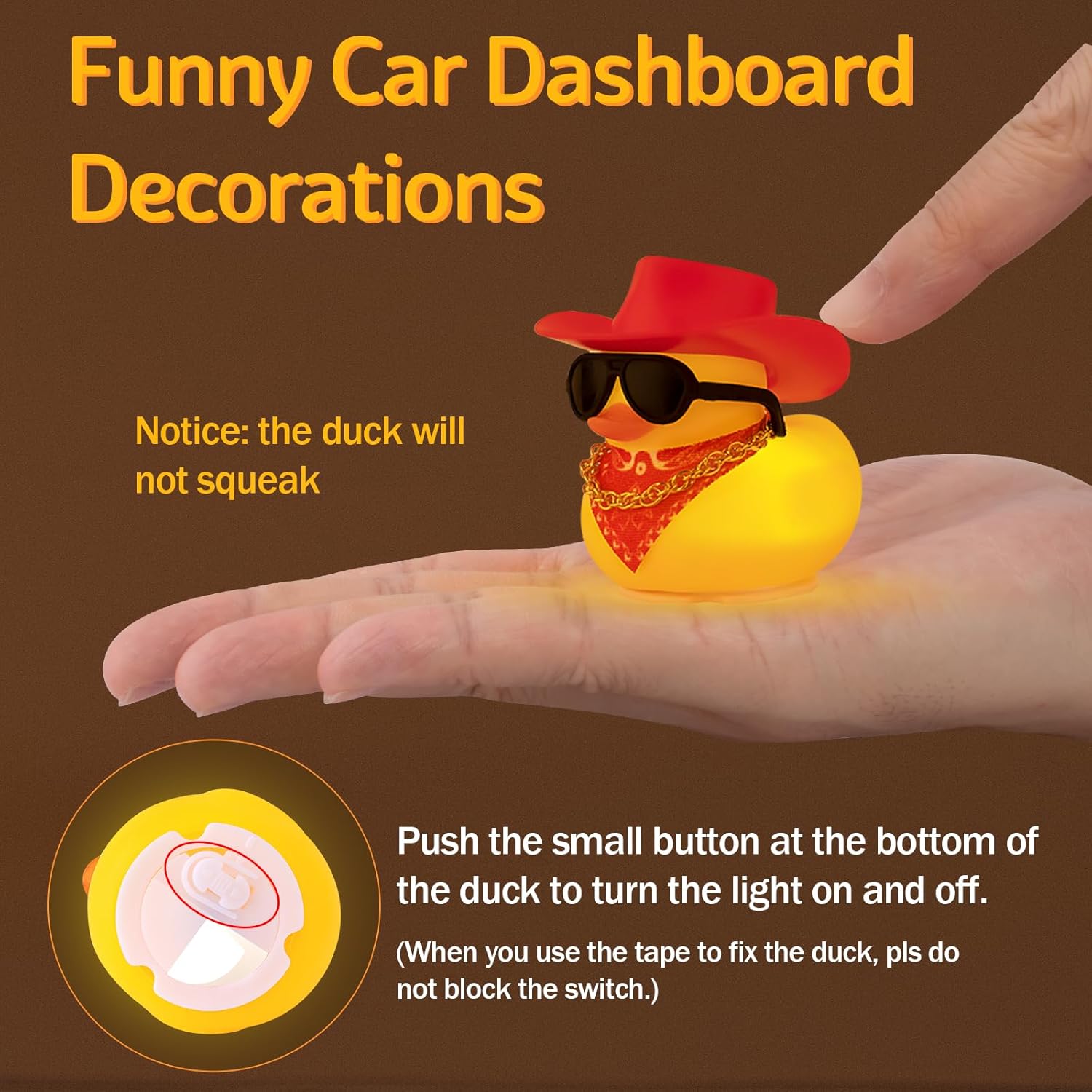 wonuu Rubber Duck with Light Glowing Rubber Ducks with Sunglasses Bandana Gold Chain Cowboy Hat, Pink