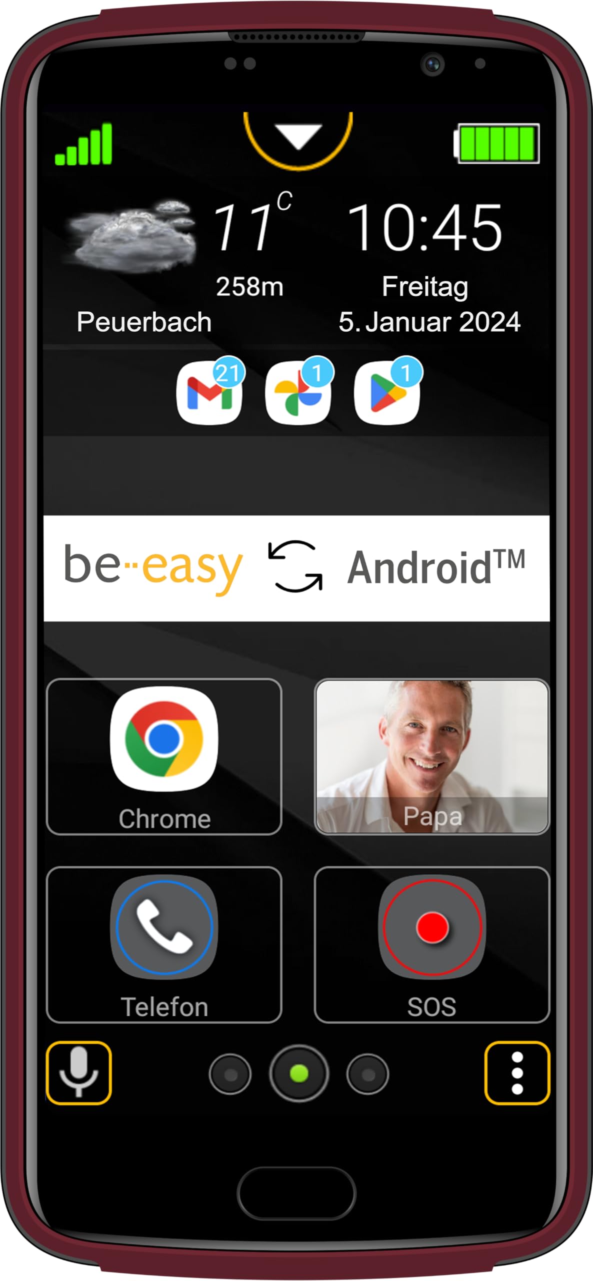 Beafon, M7 Lite Premium, Smartphone, Seniorenhandy, SOS Notruftaste, Sicherheitszone, Hörgerätekompatibel, Touchdisplay 5,5" Zoll (13,97cm), 4 G, Farbe weinrot