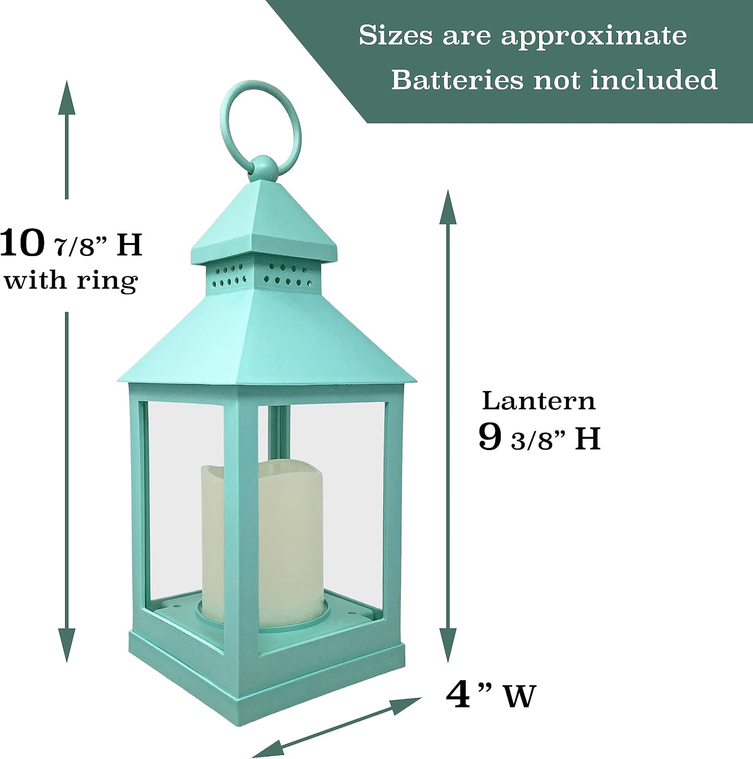 Decorative Lantern Set of 8 with Flameless Candles & 4 Hour Timer – Teal Indoor Outdoor Lanterns for Patio, Porch, Wedding & Home Décor – 9.375 Inch Hanging Tabletop Lanterns