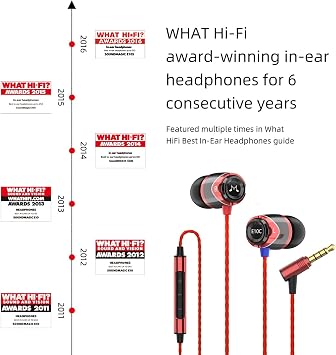 SoundMAGIC E10C Wired Earbuds, with Mic, Premium Hi-Fi, 3.5mm Jack, Red