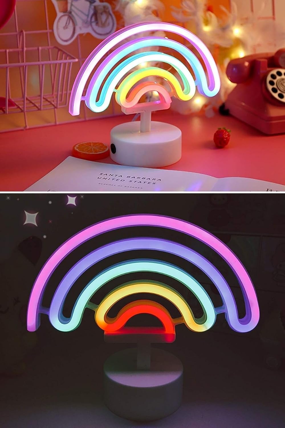 BUFFER Gökkuşağı Neon LED Işık, Renkli Plastik Masaüstü Dekoratif Ambiyans Aydınlatması, USB Beslemeli