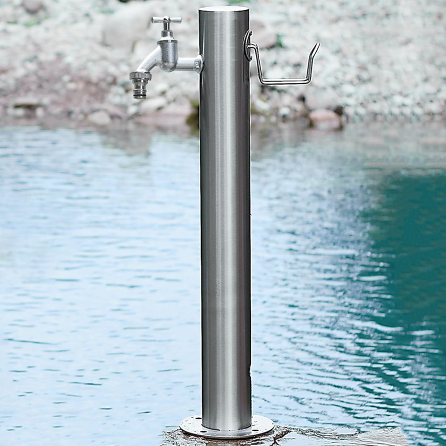 50/86cm Outdoor Faucet Antifreeze Water Column - Freestanding Hose Stand with Stainless Steel Tube, Weatherproof Garden Fountain, Side/Ground Water Inlet for Patio & Yard