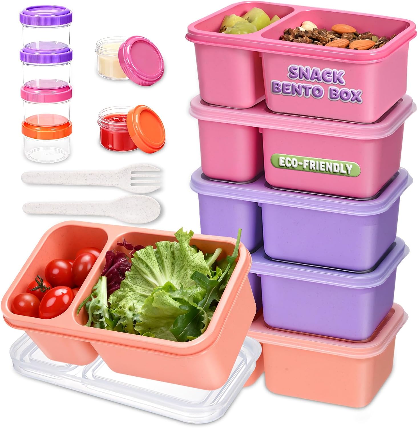6 Pack Snackle Box Container for Meal Prep, 2 Compartment Small Reusable Lunchable Toddlers Snack Pack Box Containers with Lids for Kids Adults Leakproof (6 PCS)