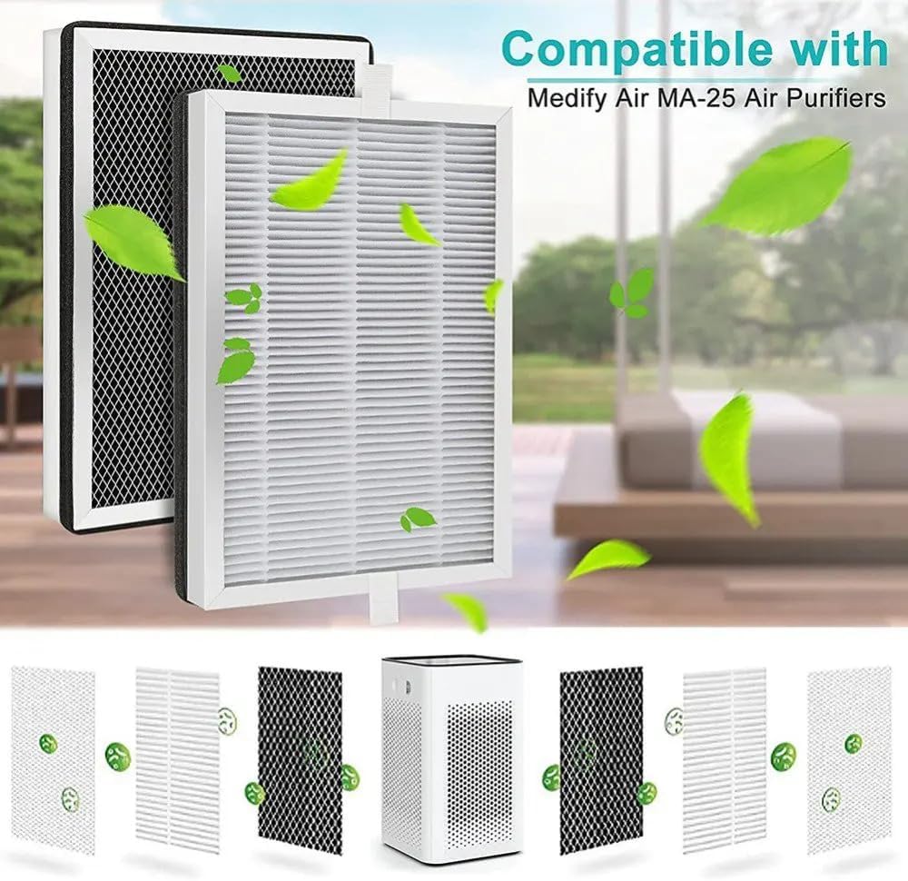 Replacement Parts 3 in 1 H13 True HEPA Filter and Activated Carbon Compatible with Medify MA-25 Air Purifier, Pre-Filter 4 Packs - Image 2