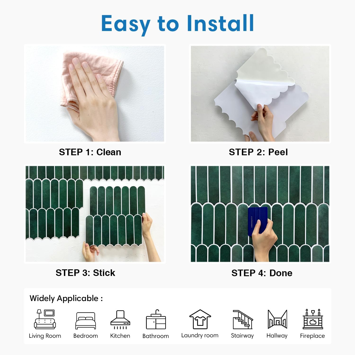 Matte Dark Green Peel and Stick Tiles for Wall, 10 Pcs, Ultra-Light Thin PVC Wall Panels 3D Fish Scale Stick on Tile Sticker Backsplash Kitchen Bathroom, 12"X12"