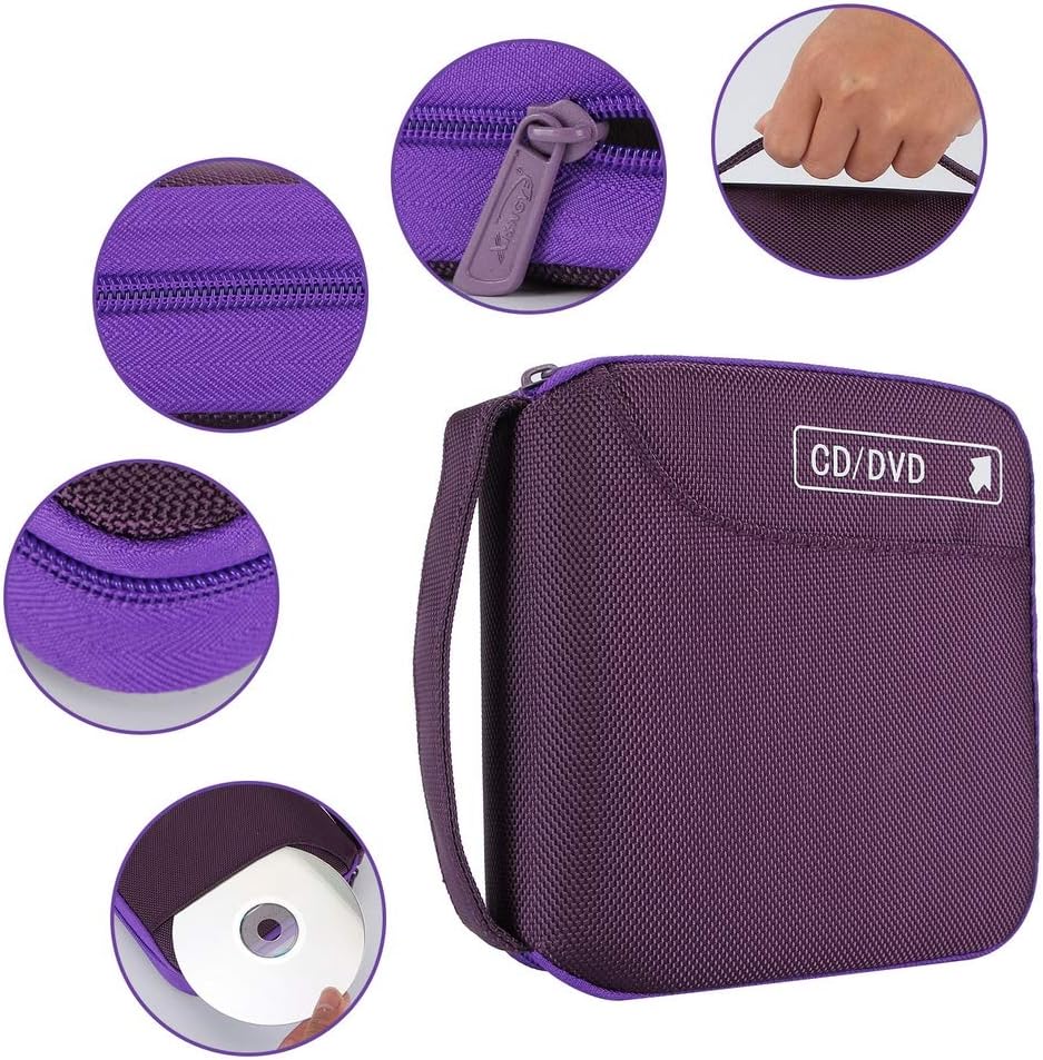 Siveit CD Case, 32 Disc CD DVD Wallet Storage Organizer Holder VCD Binder Bag Album Booklet (Purple)
