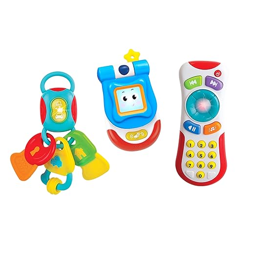 Winfun Baby Light 'n Sounds 3-Piece Set – Interactive Cell Phone, Keys & Remote with Lights, Sounds & Mirror – Sensory & Motor Skill Development Toy for Infants & Toddlers, Gender Neutral Gift