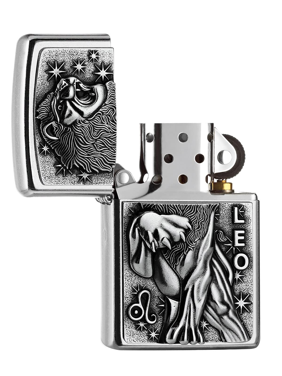 Zippo Sturmfeuerzeug - Leo Emblem, Street Chrome, Emblem - Nachfüllbar - Wiederverwendbar - Windfestes Design - Geschenkbox - Made in USA