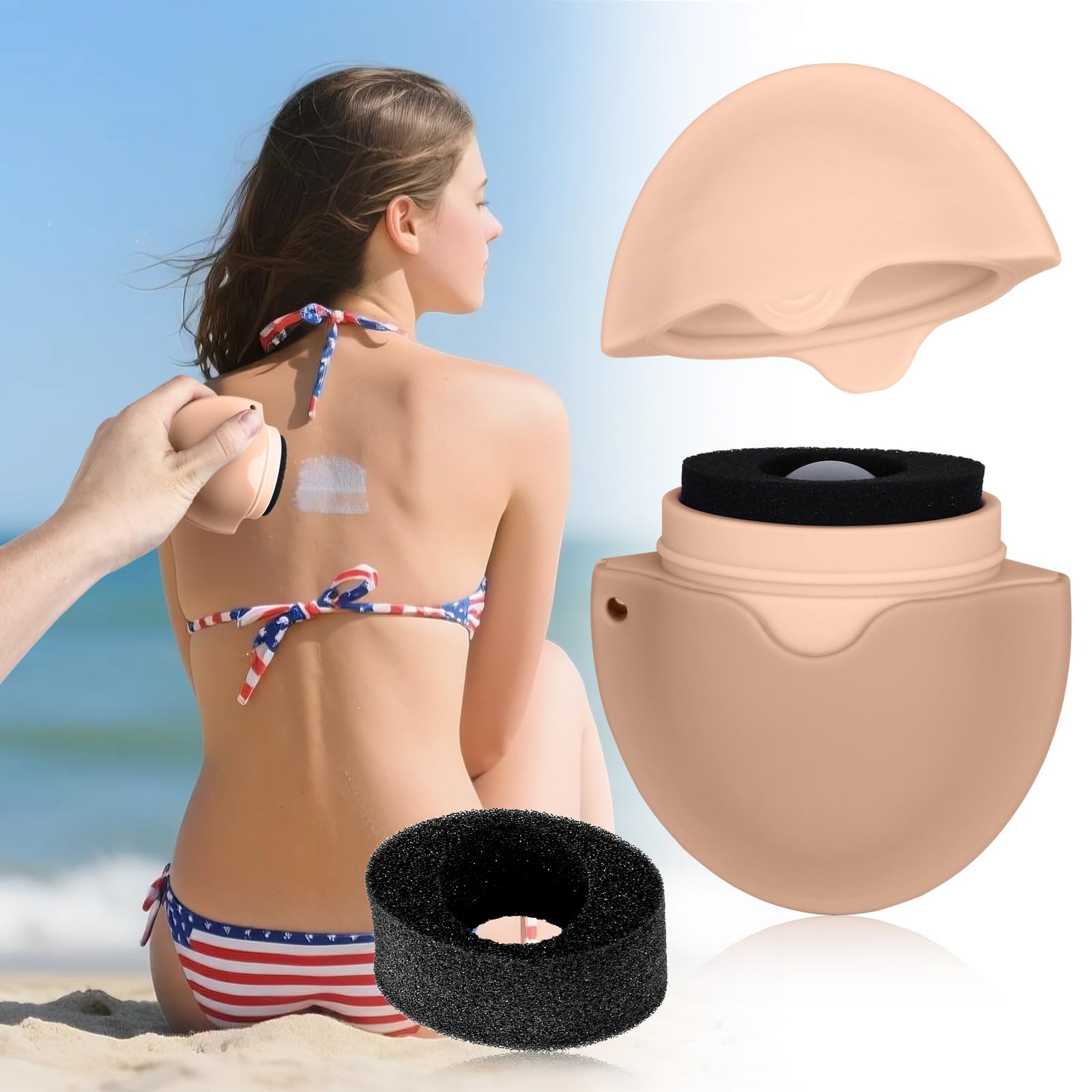 Sunscreen Applicator, With Replaceable Body Sunblock Lotion Sponge, 1.86oz Refillable Roll-On, Portable，Silicone Washable-image-17