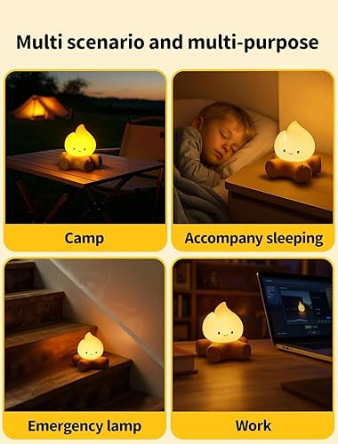 Miniatura 8 de 3 piezas de luz nocturna falsa de fogata, lámpara de llama recargable, luz nocturna de fuego de silicona, lámparas nocturnas de ruido blanco para