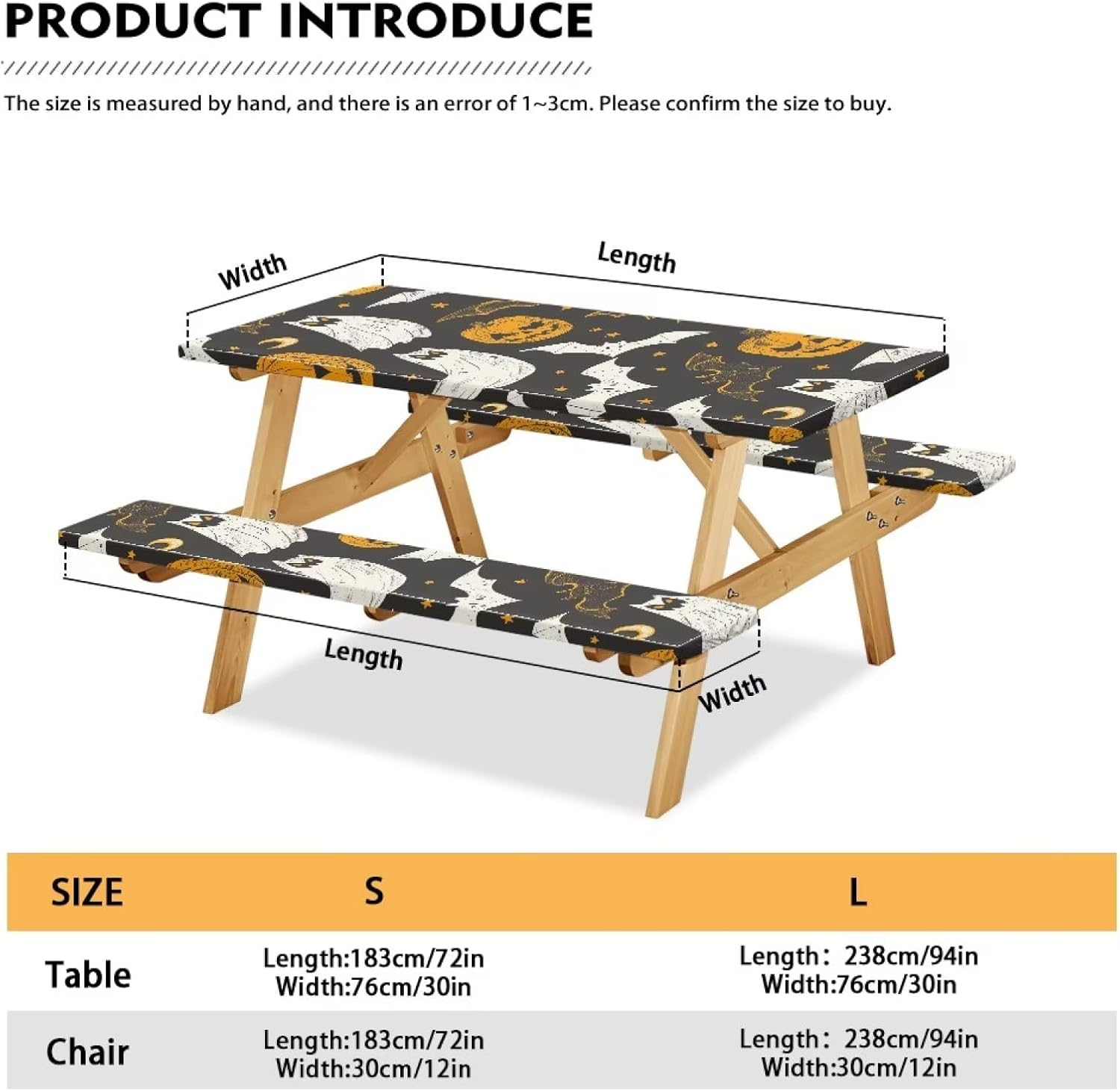 Halloween Theme Picnic Table Covers with Bench Covers Picnic Table Covers with Elastic Detachable Washable Camping Essentials for Outdoor Patio Trips Holiday Decorations