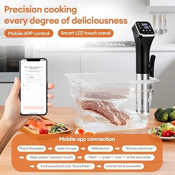 1100W Smart Sous Vide Cooker with WiFi App, Immersion Circulator ±0.1°C, 4D Circulation Heating, 25–95°C Range, Stainless Steel Low-Temperature Slow Cooker for Home Kitchen