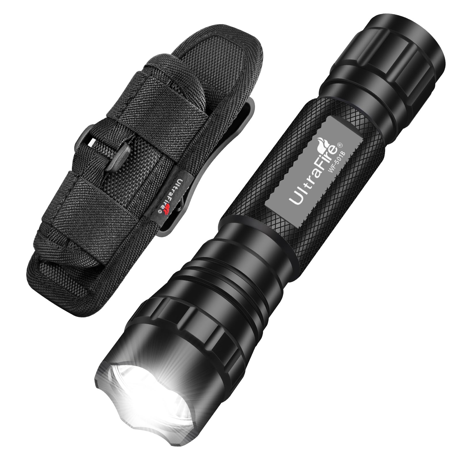 ULTRAFIRE Lampe torche tactique avec étui, 1 000 lumens, lampe torche LED à mode unique avec pochette de poche pour ceinture de service, petite lampe torche portable super lumineuse WF-501B