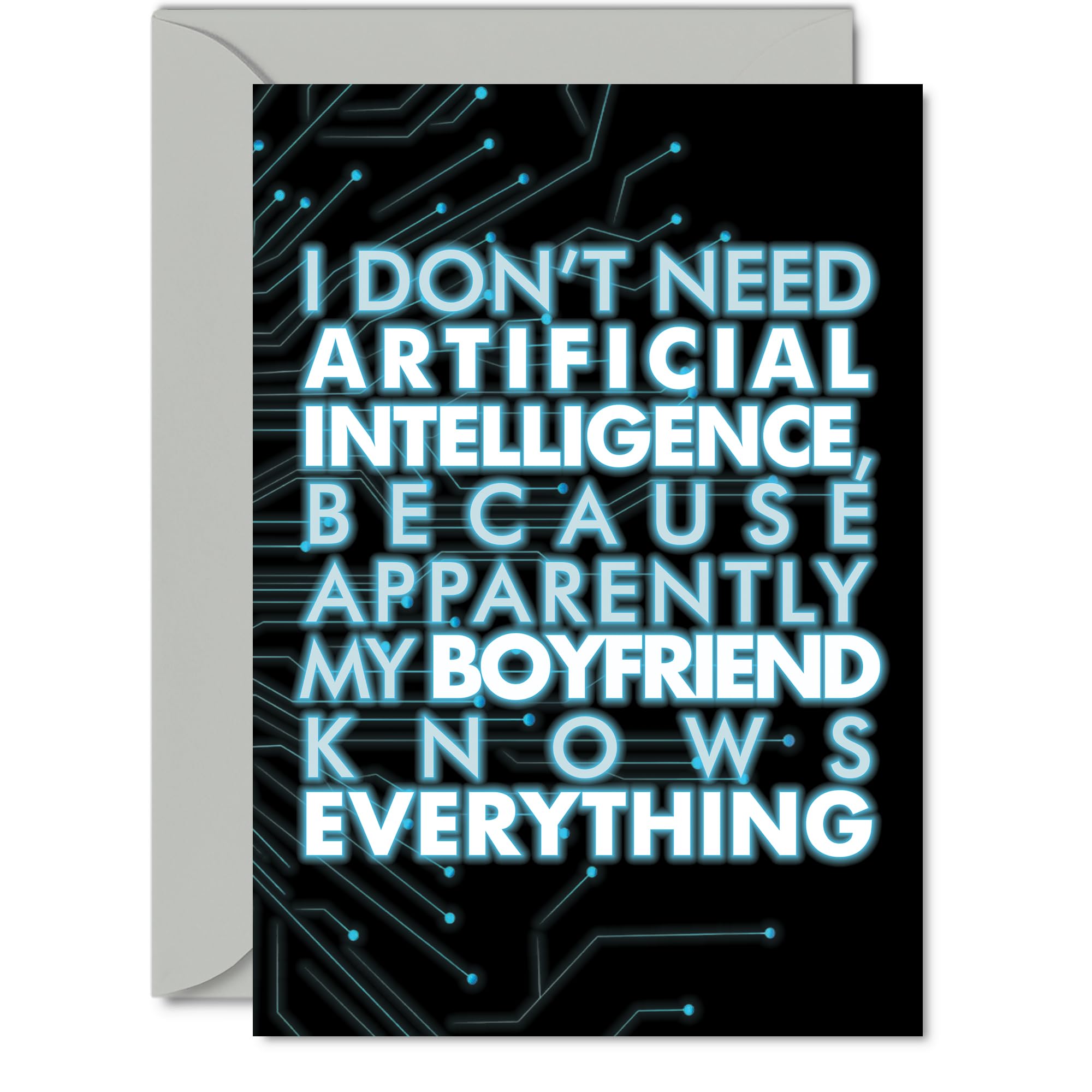 Boyfriend Birthday Card - AI Party - Happy Birthday Card for Boyfriend from Girlfriend Partner, 5x7 Inch knows Bday Greeting Cards